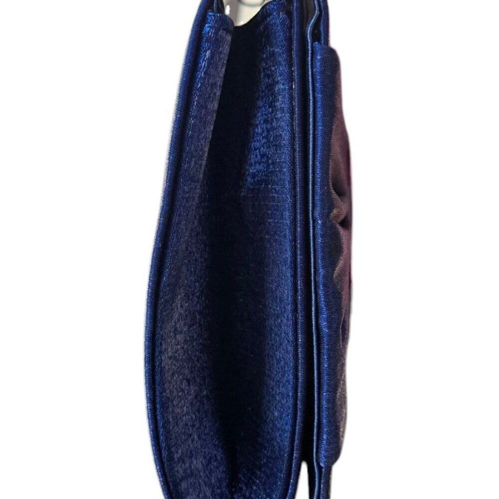 Sapphire Blue Shimmering Satin Evening Bag Bow Flap Clutch Purse Formal Wedding - Picture 4 of 9